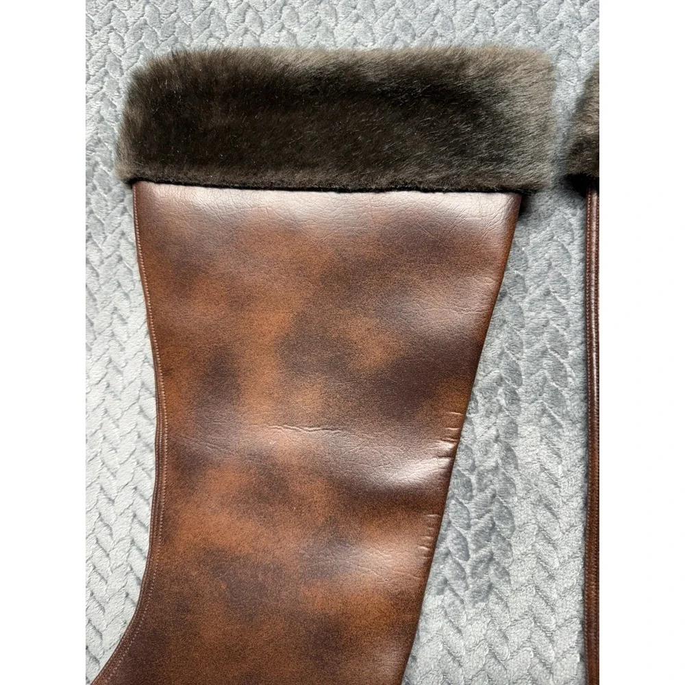 VTG Tweedie Bootops Gaiters Faux fur Trim Brown Overshoe Equestrian XL‎ READ